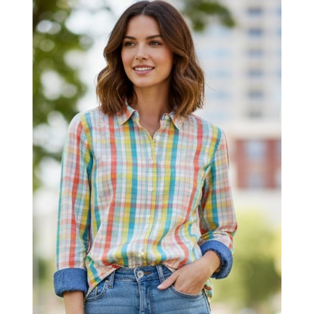 St. John's Bay Pastel Striped Button down top Size L